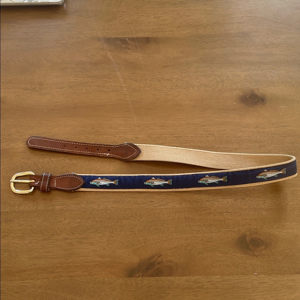 Men's Fish Design Leather Belt - Brown and Blue